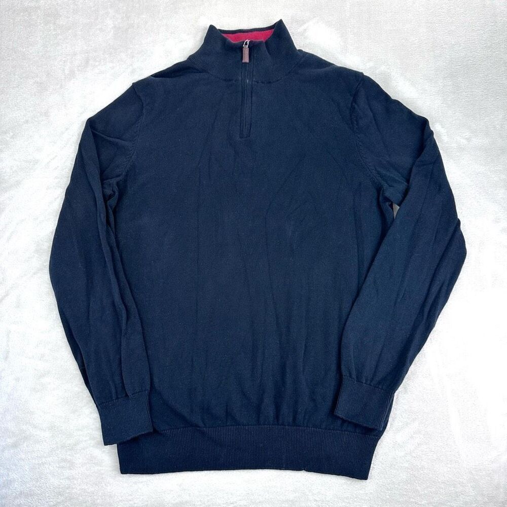 TELLURIDE CLOTHING CO Sweater Mens Large Black 1/4 Zip Moc Neck Pullover